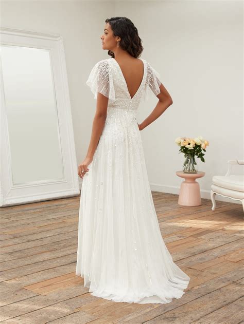 Flutter Sleeve Wedding Dress by Adrianna Papell 40385 - ABC Fashion