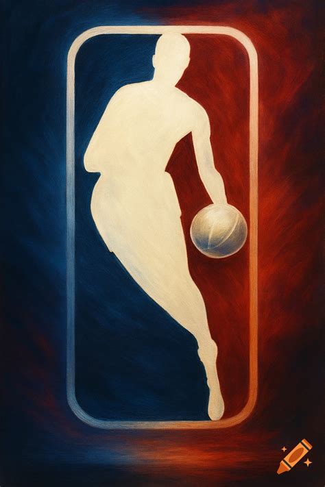 Stylized NBA logo silhouette against a textured red and blue background. on Craiyon