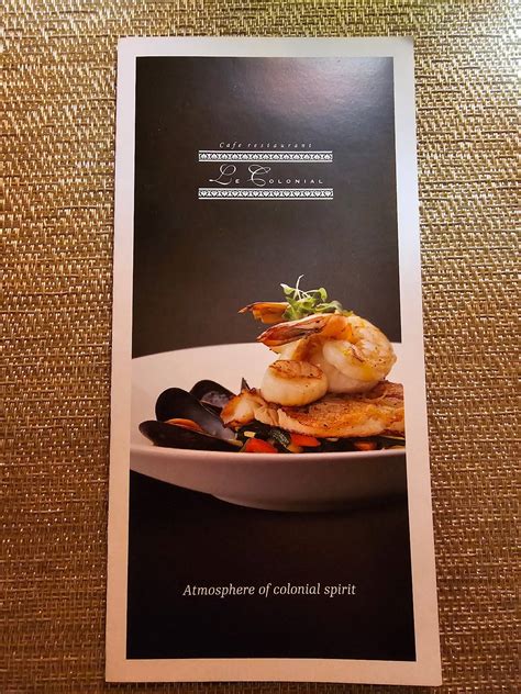 Menu at Le Colonial restaurant, Košice