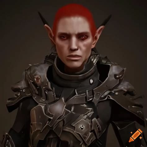 Pale-skinned, red-eyed sci-fi elf man with golden piercings and staff on Craiyon