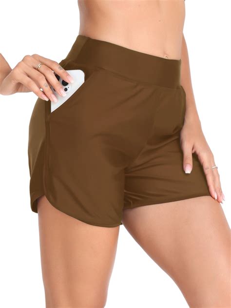 RELLECIGA Women's High Waisted Swim Shorts with Pockets UV Sun ...