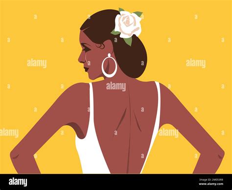 Side view stylized portrait of beautiful Spanish woman with flowers in ...