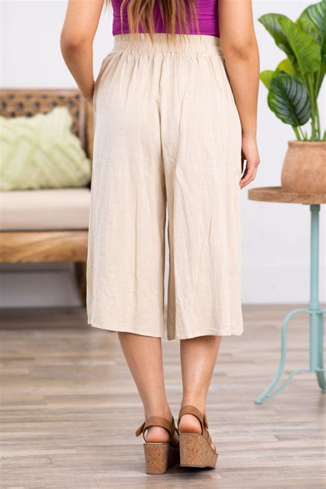 Beige Self Tie Waist Wide Leg Capris · Filly Flair