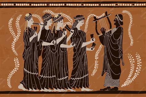 Premium Vector | Ancient Greek painting on dishes. Antique musicians ...