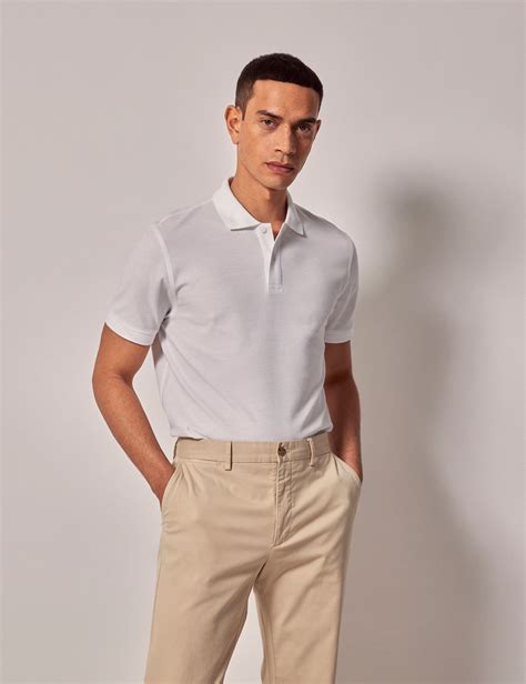 Men's White Mercerised Cotton Polo Shirt - Short Sleeve | Hawes and Curtis