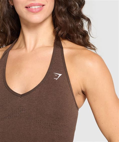 Gymshark Vital Seamless Halter Neck Tank - Espresso Marl | Gymshark