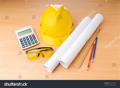Drawings Hard Hat On Desk Stock Photo 86275432 | Shutterstock