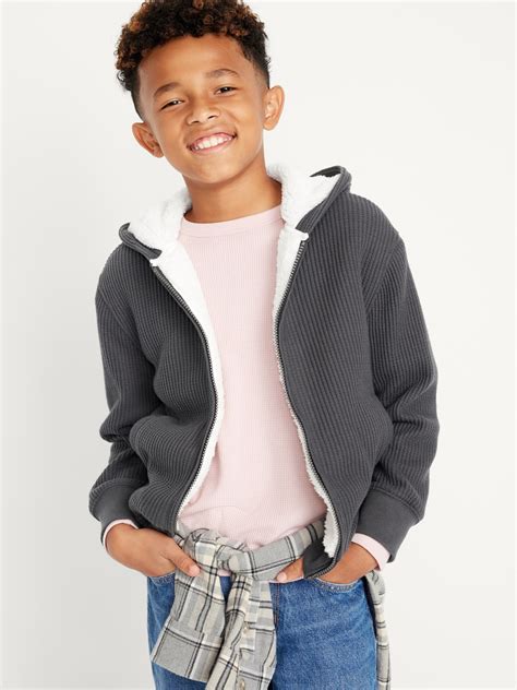 Cozy Thermal-Knit Sherpa-Lined Zip Hoodie for Boys | Old Navy