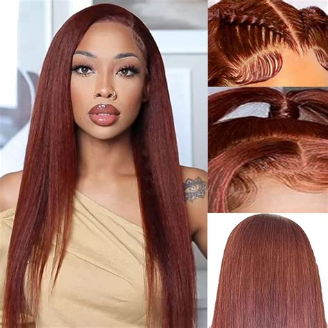 Amazon.com : Reddish Brown Lace Front Wigs Human Hair 180% Density 13x6 ...