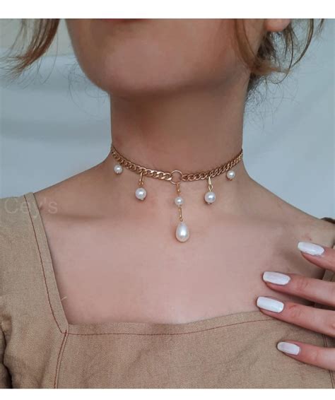 Gold Choker Pearl Necklace, Chokers, Pearl Choker , Choker With Pearl ...