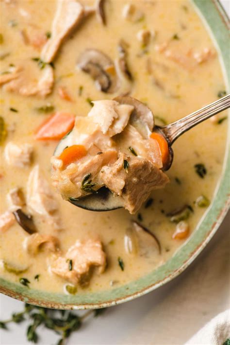 Creamy Turkey Soup with Mushrooms and Thyme - NeighborFood