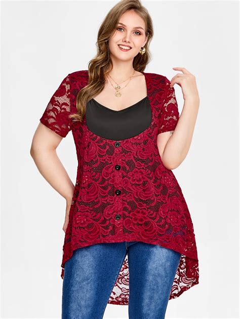Rosegal Women's Plus Size Lace High Low Longline Blouse - Walmart.com