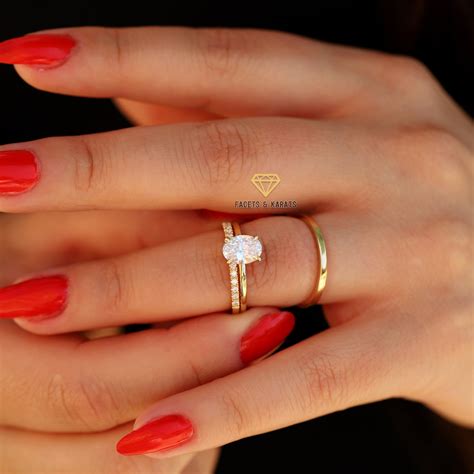 14K Solid Gold 3 Piece Engagement Ring Set 1.50ct Oval - Etsy