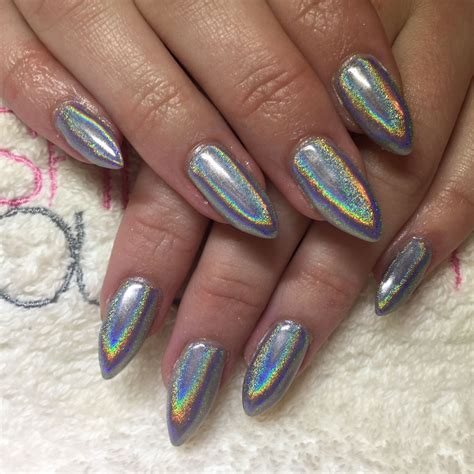 Lecente Rainbow Powder over CND Shellac Silver Chrome | Chrome nails ...