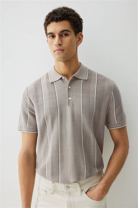 Regular-Fit Pointelle-Knit Polo Shirt - Dark beige/striped - Men | H&M US