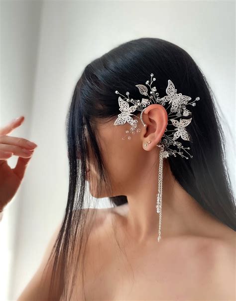 Wedding Ear Cuff Silver, Leaves Ear Climber, No Piercing Ear Cuff ...