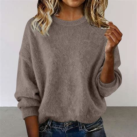 Brown Sweaters for Women Hoodie Solid Color Loose Ladies Sweater Spring ...