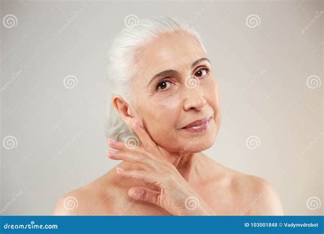 Naked Elderly Woman Posing Isolated Stock Photo - Image of glamour ...