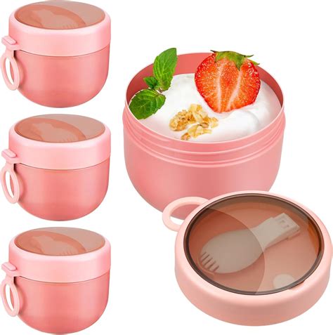 Amazon.com: Sunnyray Overnight Oats Container with Lids and Spoons 21 oz Plastic Portable Leak ...