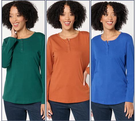Denim & Co. Essentials Perfect Jersey 3-Pack Long Sleeve Henleys - QVC.com