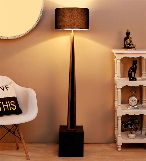 Buy Forli Black Cotton Shade Club Floor Lamp With Mango wood Base By ...