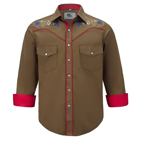 COEVALS CLUB Men's Embroidered Western Cowboy Long Sleeve Pearl Snap Two Pockets Casual Button ...