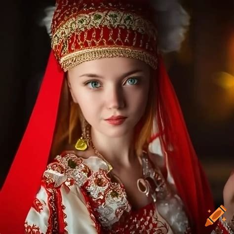 Girl in traditional Russian costume on Craiyon
