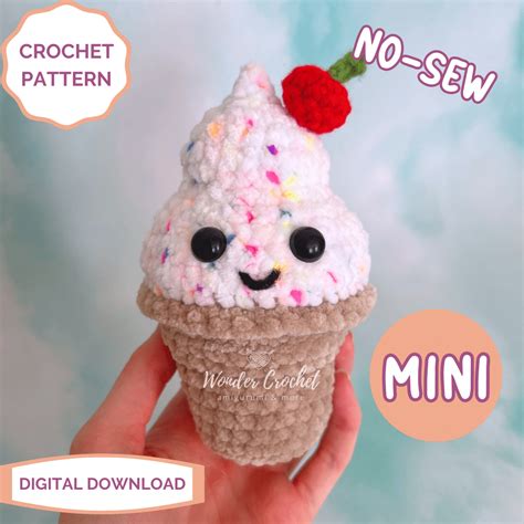 NO-SEW MINI Ice Cream Cone Crochet Pattern - Amigurumi - Wonder Crochet