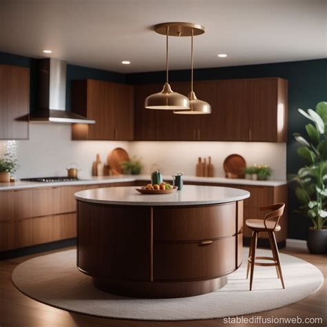 Mid Century Modern Round Kitchen Island | Stable Diffusion Online