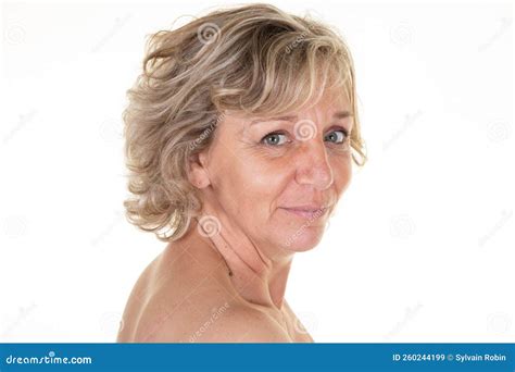 Nude Portrait of Beautiful Mature Woman Senior Over White Background Closeup Stock Image - Image ...