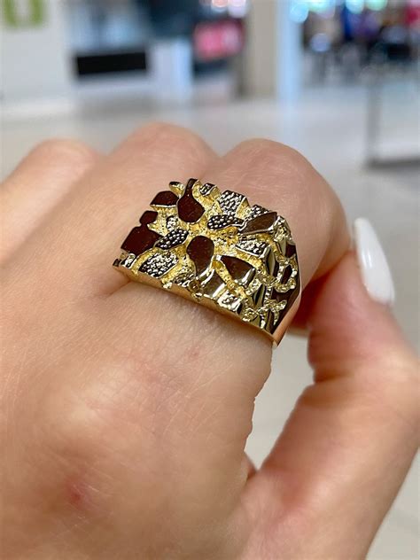 14k Mens Nugget Ring. Solid Gold Classic Nugget Ring. Pinky Ring ...