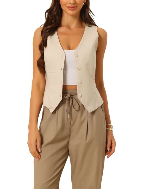 Allegra K Vest Waistcoat for Women's Fashion Sleeveless Button Down V ...