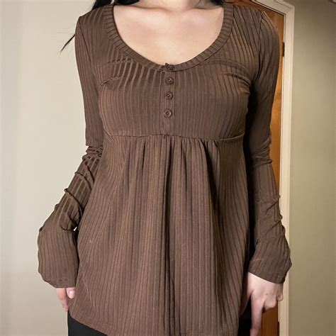 Baby doll brown long sleeve Worn once. - Depop