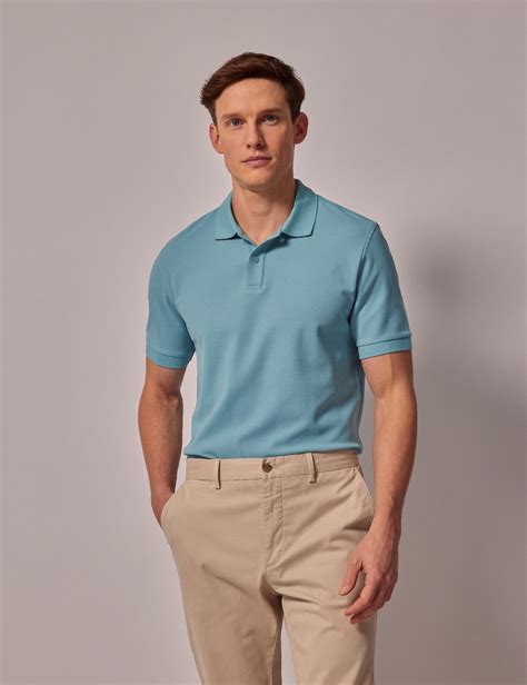 Men's Light Teal Mercerised Cotton Polo Shirt - Short Sleeve | Hawes ...