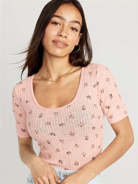 Fitted Elbow-Sleeve Rib-Knit T-Shirt | Old Navy