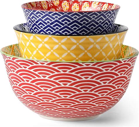 Amazon.com: HAPPY KIT Ceramic Mixing Bowls Set, Nesting Bowls Set For ...