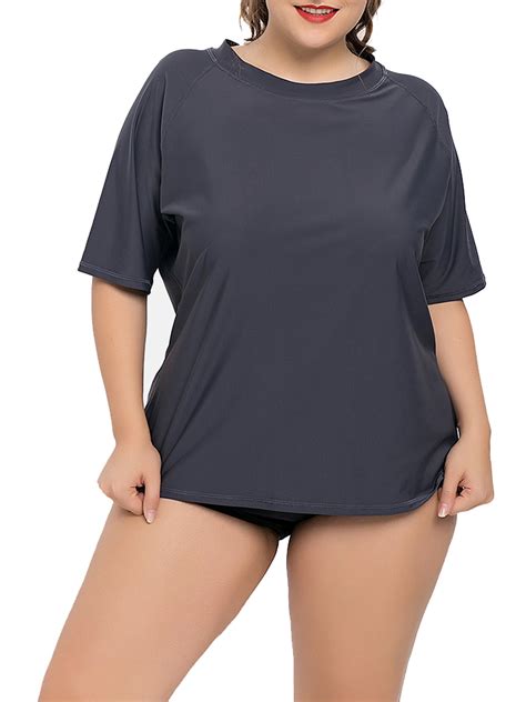 Charmo Women Plus Size Rash Guard Short Sleeve Swim Shirt Rashguard ...