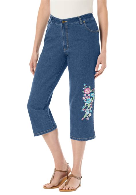 Woman Within Plus Size Stretch Denim Five-Pocket Capri Jeans - Walmart.com