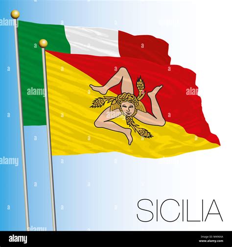 Sicily regional flag, Italian Republic, Italy, European Union Stock ...