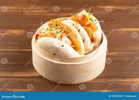 Bao Buns, Steamed Buns with Chicken and Vegetable. Asian Cuisine Stock ...