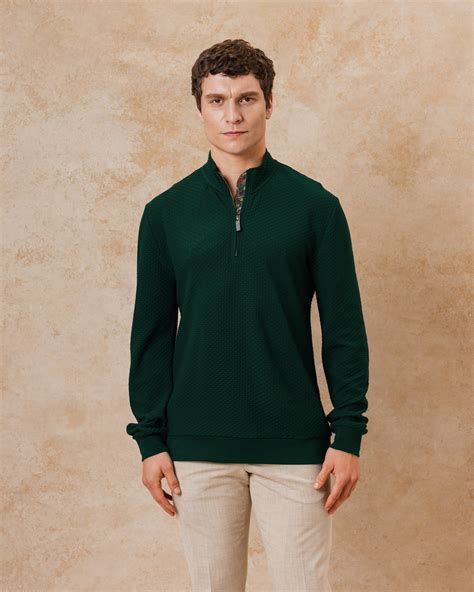 Dark Green Quarter Zip Jersey with Paisley Accents