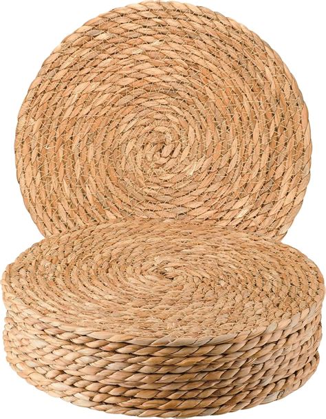 Round Woven Placemats 12 inch Set of 10 - Boho Rattan Placemats Natural ...