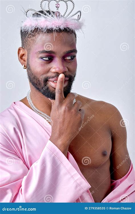 Adorable Black Half-naked Man in Crown Posing at Camera Like a Fairy ...