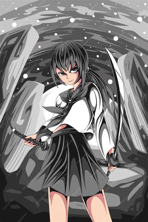 Premium Vector | Samurai anime girl illustration