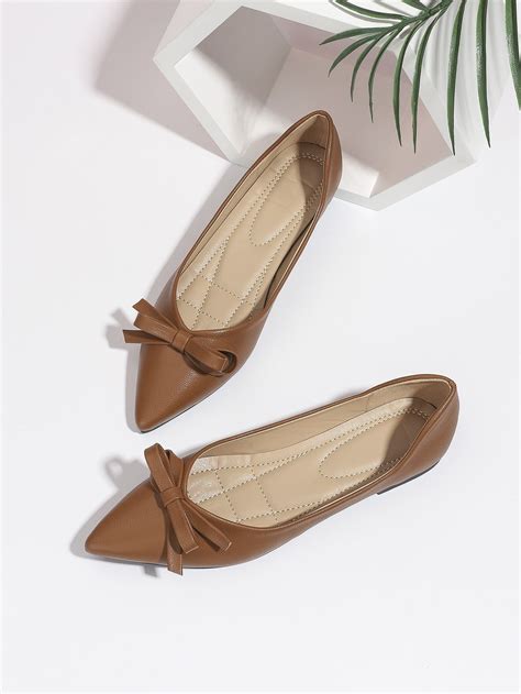 Bow Decor Point Toe Ballet Flats | Elegant shoes flat, Brown ballet ...