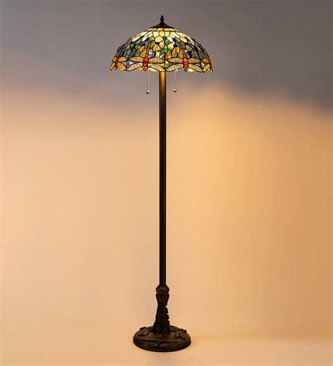 Tiffany-Style Dragonfly Stained Glass Floor Lamp with Metal Base