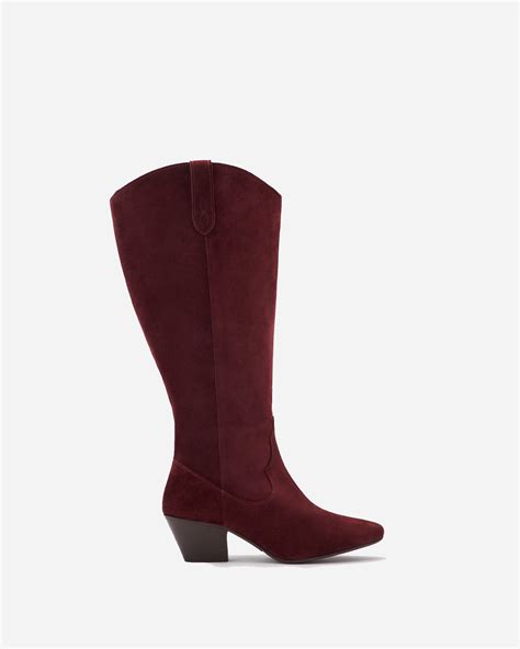 Saffron Burgundy Suede Heeled Knee High Boots | DuoBoots