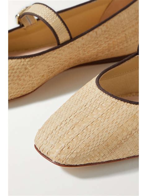 LOEFFLER RANDALL Ginger grosgrain-trimmed raffia Mary Jane ballet flats ...
