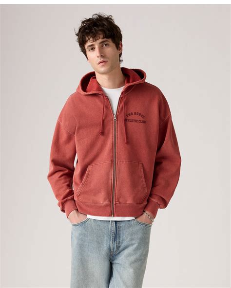 Two Horse Boxy Zip Up Hoodie Sweatshirt - Red | Levi's® CA
