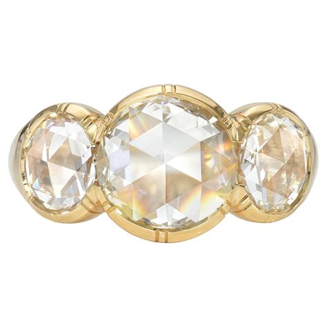 Handcrafted Three Stone Brooklyn Old Mine Cut Diamond Ring by Single Stone For Sale at 1stDibs